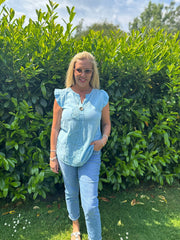 Blue Floral Frill Sleeve Top Chrissy