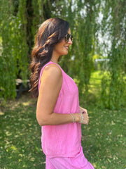 Candy Pink Textured Vest Top Kaylee