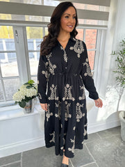 Black Gold Embroidery Shirt Dress River