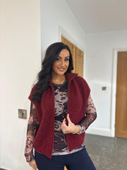 Wine Zip Up Knitted Waistcoat Donna