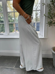 White Tailored Wide Leg Pinstripe Trousers