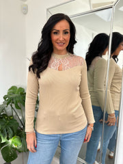 Stone Lace Ribbed Top Francesca