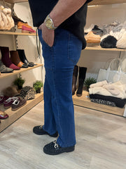 Denim Pull on Straight Leg Drawstring Jeans