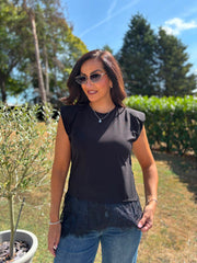 Black Lace Hem Top Yasmin