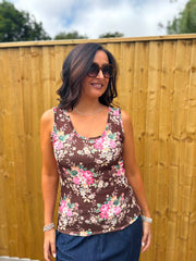 Chocolate Vintage Floral Ruffle Vest Yasmin