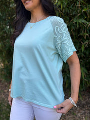 Mint Net Sleeve Applique Tee Gemma