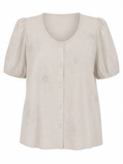 Stone Buttoned Broderie Flower Top Marcia