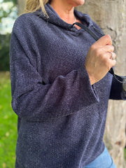 Navy Chenille Silver Fleck Hoodie Lisa