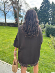 Chocolate Bubble Cotton Crochet Hem Blouse Jo