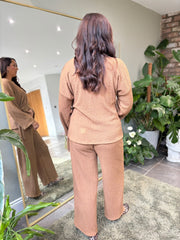 Camel Textured Trousers Set Liora