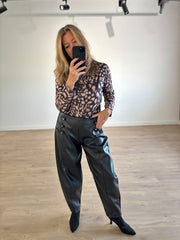 Black Military Detail Pleather Trousers