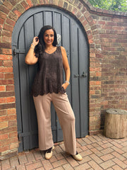 Mocha Seam Front Pull On Comfort Trousers