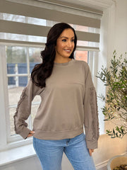 Mocha Ruffle Sleeve Sweatshirt Ava