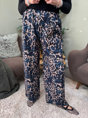 Navy Leopard Stripe Wide Leg Trousers