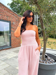 Rose Bubble Cotton Bandeau Jumpsuit