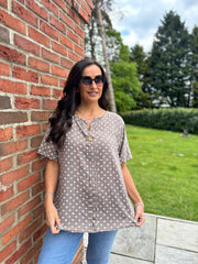 Mocha Polka Dot Top Everly