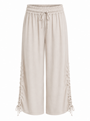 Stone Ruched Drawstring Wide Leg Trousers