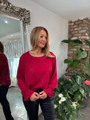 Wine Diamante Flower Top Kinsley