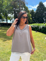 Mocha Floral Mesh Bubble Cotton Top Robin