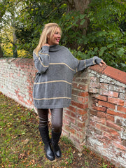 Grey Striped Roll Neck Knit Rachel