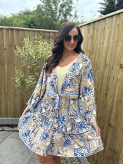 Blue Floral Tie Front Skirt Set Rosa