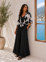 Black Applique Leaf Print Jacket Diana