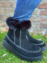 Black Faux Suede Lined Boots