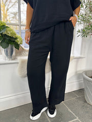Black Bubble Cotton Trouser Set Hayley