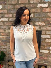 White Crochet Floral Ribbed Vest Olivia