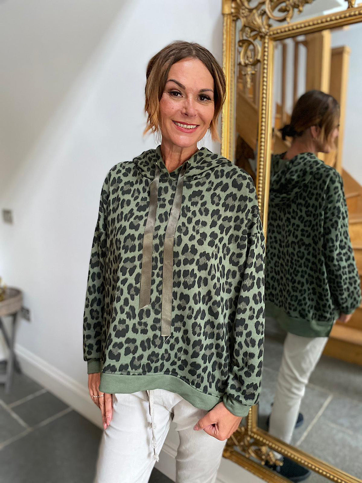 Khaki leopard online print hoodie