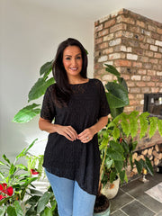Black Textured Asymmetric Mesh Top Suzette