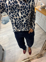 Navy Abstract Animal Print Top Debbie