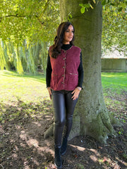 Wine Leopard Trim Waistcoat Rhea
