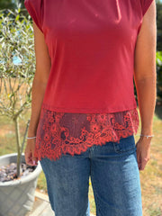 Rust Lace Hem Top Yasmin
