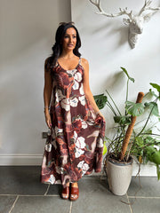 Chocolate Flower Print Dress Odette
