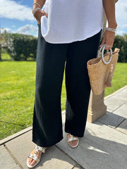 Black Bubble Cotton Trousers