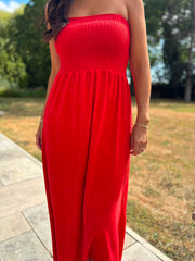 Red Bandeau Towelling Dress Natasha