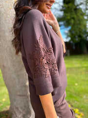 Chocolate Floral Lace Knit Joanne