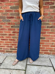 Navy Wide Leg Pocket Trousers Claudia