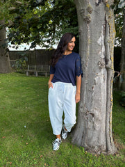 Navy Lace Sleeve Fine Knit Becca