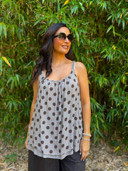 Mocha Polka Dot Braid Strap Vest Freya