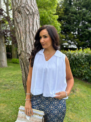 White Bubble Hem Sleeveless Top Scarlett
