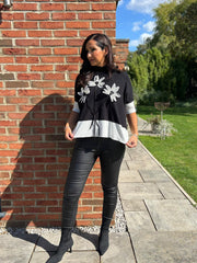 Black Applique Floral Knit Tanya