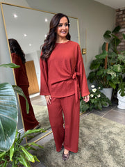 Rust Textured Trousers Set Liora