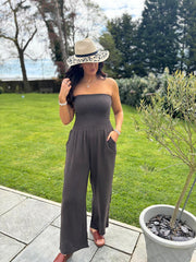 Chocolate Bubble Cotton Bandeau Jumpsuit