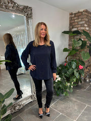 Navy Diamante Flower Top Kinsley