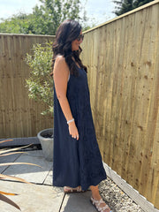 Navy Embroidered Daisy Pattern Dress Tracy
