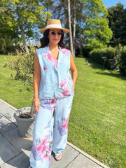 Blue Flower Print Top Claudette