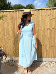 Light Blue Flower Detail Dress Faith