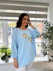 Blue Bubble Cotton Rose Top Katie